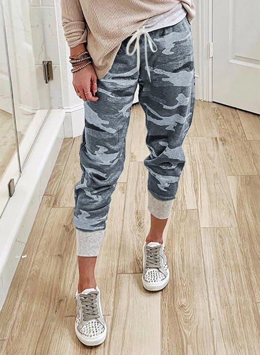 Camouflage Mid Waist Casual Pants