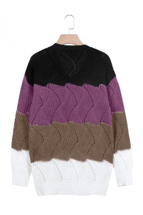 Women's Sweaters V Neck Colorblock Textured Knit Sweaters
