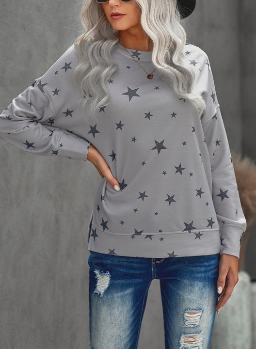 Women Star Print Long Sleeve Round Neck Tunics