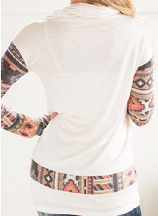 Color Block Long Sleeve Tribal Button Sweatshirt