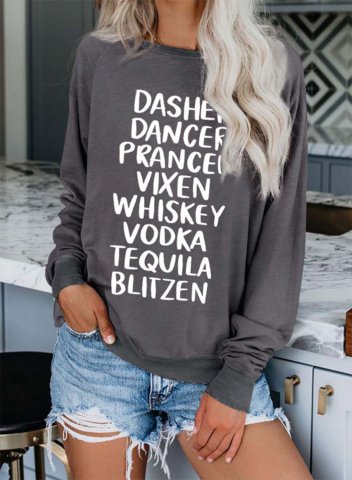 Women's Dasher Dancer Prancer Reindeer Alcohol Sweatshirt Casual Solid Letter Round Neck Long Sleeve Daily Pullovers