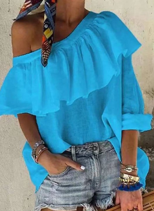 Women's Blouses Solid Ruffle Cold Shoulder One-shoulder Blouse