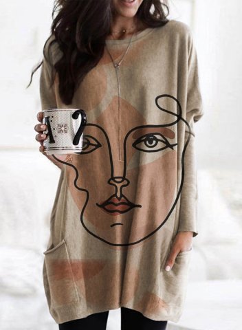 Women's Tunic Tops Casual Solid Abstract Round Neck Long Sleeve Daily Pocket Pullovers