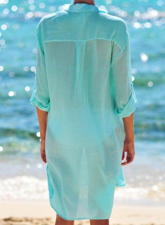 Women's Mini Dresses Fashion Solid Long Sleeve Shift V Neck Beach Dress