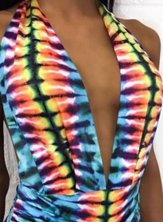 Women's One Piece Swimwear Color Block Deep V Neck Criss Cross One-Piece Swimsuit