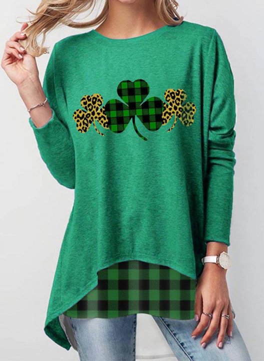 Women's Sweatshirts Color Block Tunic Leaves Long Sleeve Sweatshirts