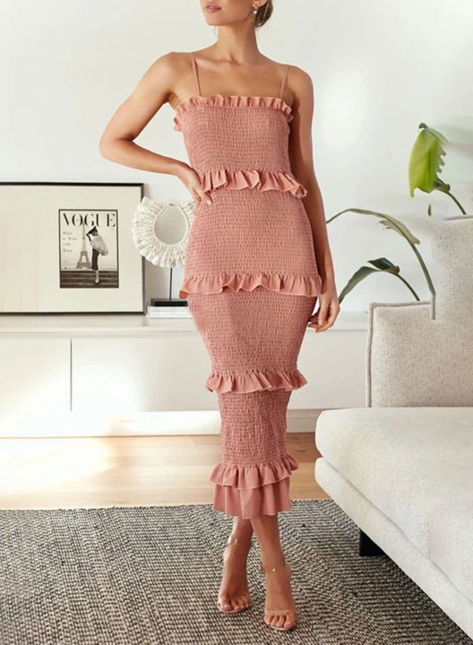 Women's Dress Solid Bodycon Spaghetti Sleeveless Summer Casual Midi Dress