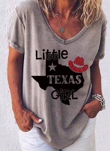 Women's T-shirts Letter Star Print Short Sleeve V Neck Daily T-shirt