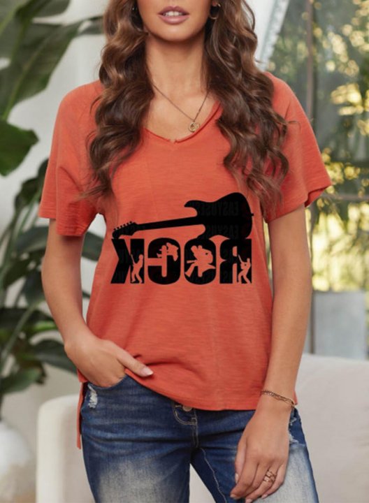 Women's T-shirts Letter Solid V Neck Short Sleeve Casual Daily Summer T-shirts