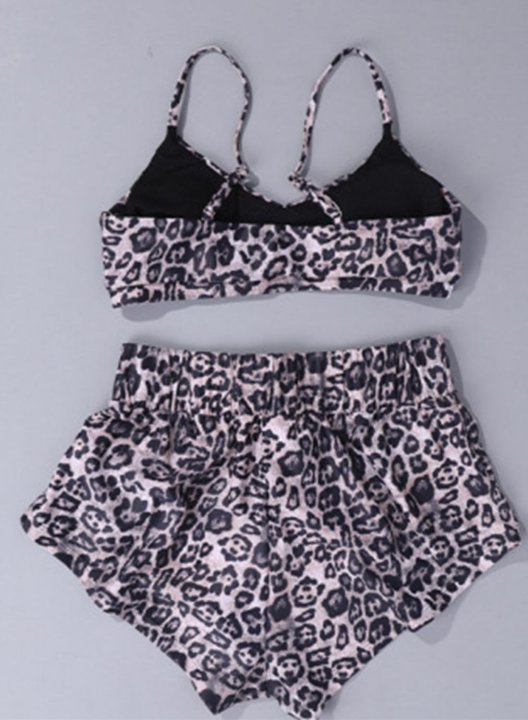 Women's Tankinis Leopard High Waist Padded Spaghetti Vacation Tankini Set