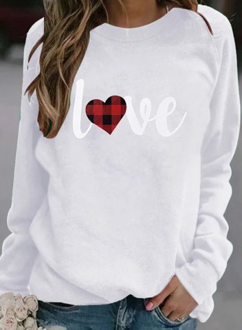 Women's Sweatshirt Letter Love Plaid Heart Print Long Sleeve Round Neck Sweatshirt