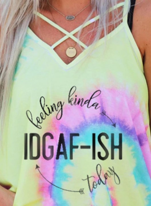 Women's Feeling Kinda IDGAF-ish today Cami Tops Casual Criss Cross Letter Color Block Spaghetti Sleeveless Tops