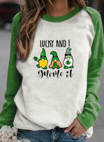 Women's St Patrick's Day Gnome Lucky Sweatshirts Shamrock Round Neck Long Sleeve Spring Casual Daily Shirts