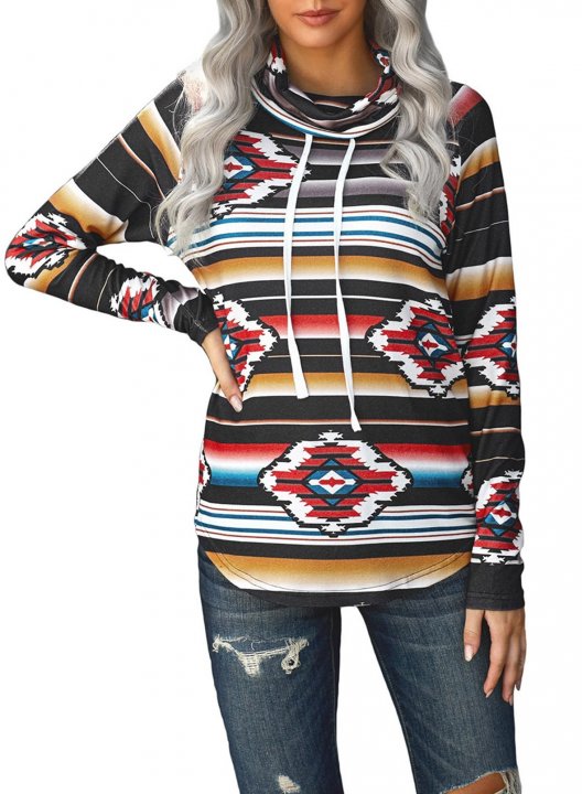 Vintage High Neck Long Sleeve Tribal Sweatshirt