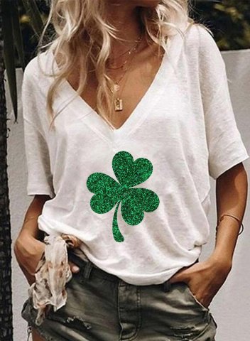 Women's T-shirts St Patrick's Day Shamrock Print Short Sleeve V Neck Casual T-shirt