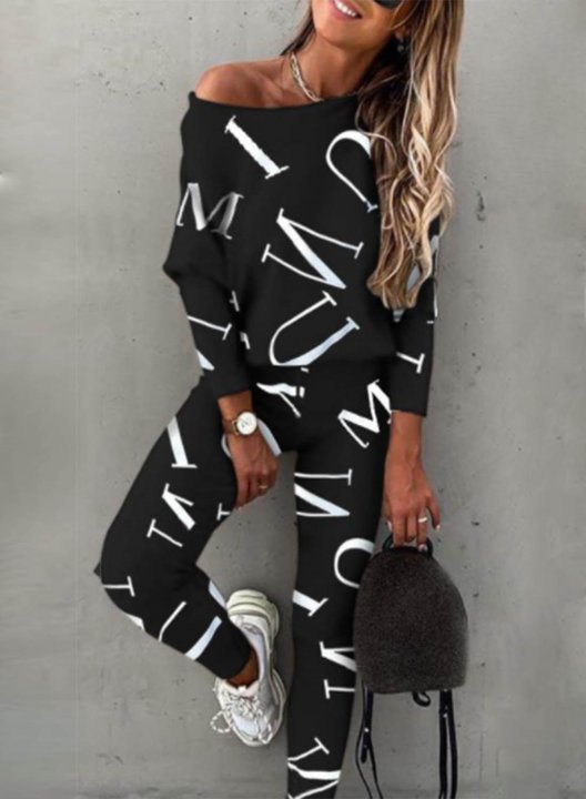 Women's Sports Suits Casual Letter Long Sleeve Vest Stretch Tights Pants Suit