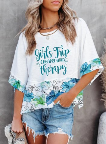 Women's T-shirts Floral Letter Short Sleeve Round Neck Daily Casual T-shirt