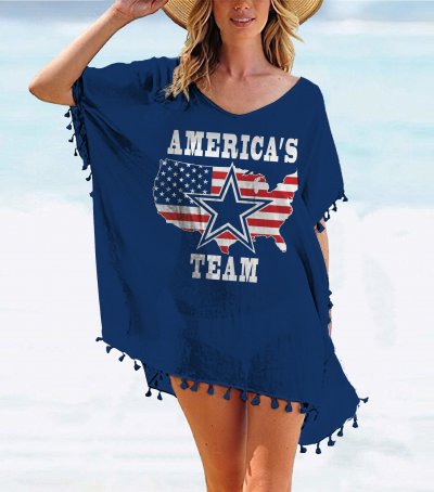 Cowboys Team series summer women's tassel Chiffon beach blouse