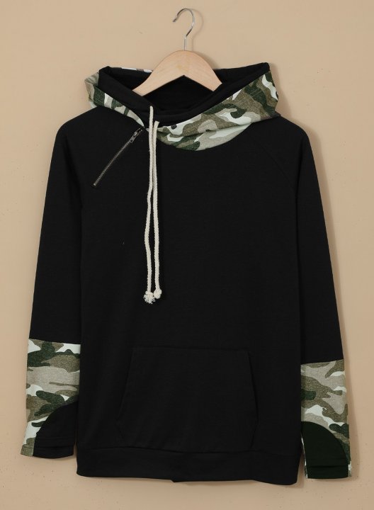 Long Sleeve Color Block Casual Hoodie