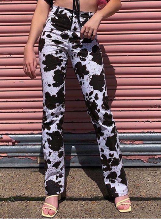 Women's Pants Straight Animal Print High Waist Daily Full Length Vintage Pants