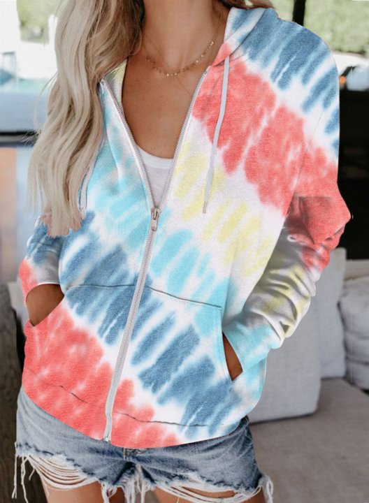 Color Block Long Sleeve Zip Hoodie