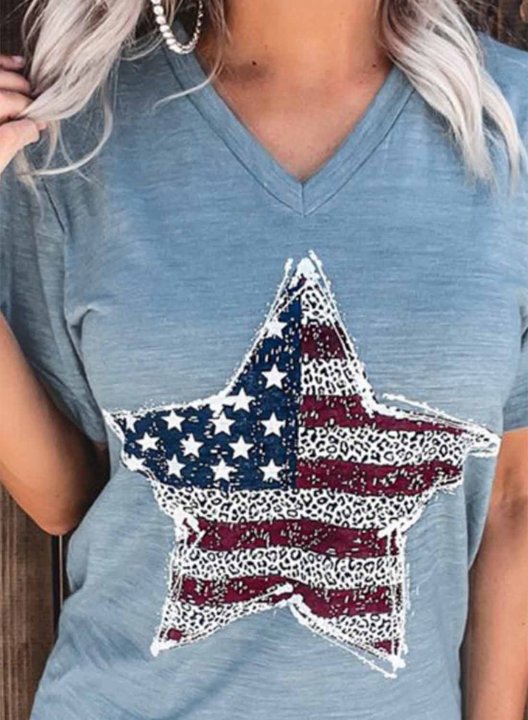 Women's T-shirts American Flag Star Letter Print Short Sleeve V Neck Daily T-shirt