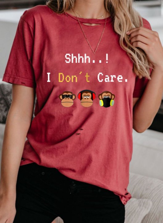 Women's Funny T-shirt - Shhh I Don't Cares T-shirts Casual Figure Letter Solid Round Neck Short Sleeve Daily T-shirts