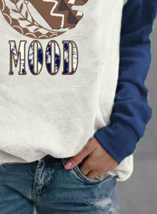 Women's Pullovers Color Block Letter Moon Round Neck Long Sleeve Casual Daily Pullovers