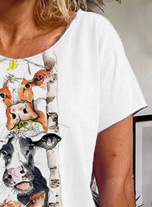 Women's T-shirts Animal Print Short Sleeve Round Neck Daily T-shirt