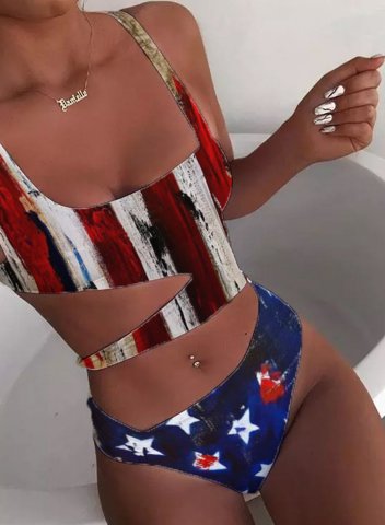Women's One Piece Swimwear American Flag 4th Of July One Shoulder Summer Vintage One-Piece Swimsuits One-Piece Bathing Suits