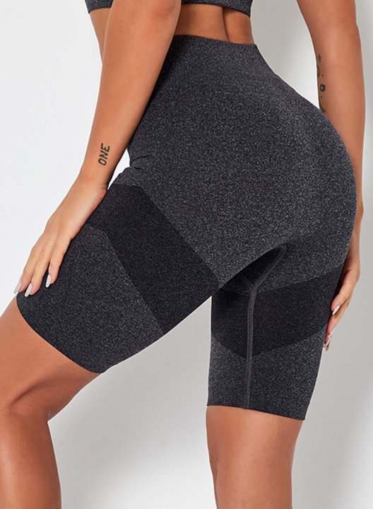 Women's Leggings Short Slim Color Block High Waist Mesh Casual Track Pants