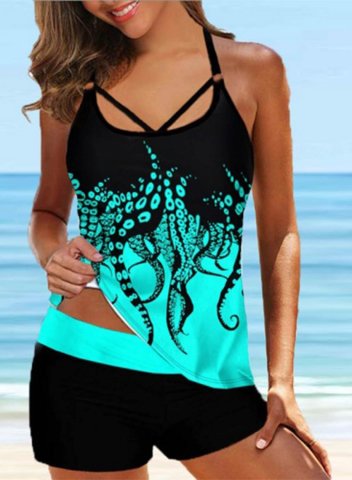 Women's Tankinis Color Block Square Neck Beach Padded Cut Out Tankini