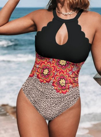 Women's One Piece Swimwear Leopard Cut Out One-Piece Swimsuits One-Piece Bathing Suits