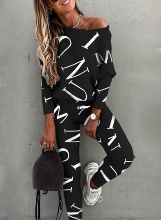 Women's Sports Suits Casual Letter Long Sleeve Vest Stretch Tights Pants Suit