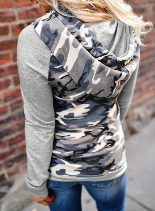 Camouflage Drawstring Pockets Long Sleeve Hoodie