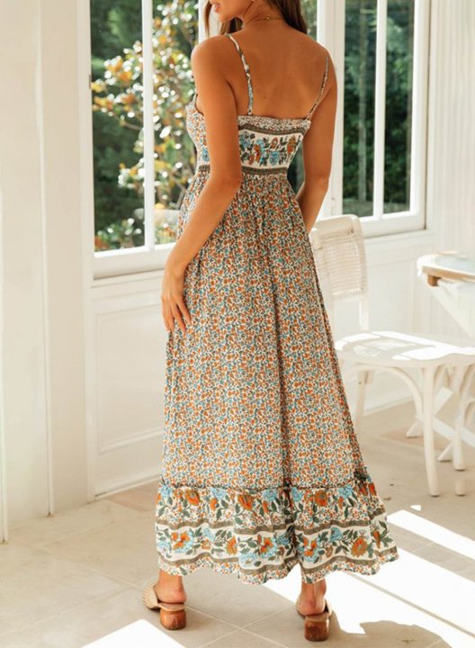 Women's Maxi Dresses Floral Sleeveless V Neck Casual Daily Maxi Dress