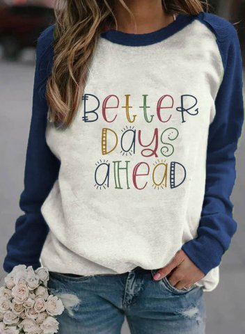 Women's Pullovers Color Block Letter Round Neck Long Sleeve Casual Daily Pullovers