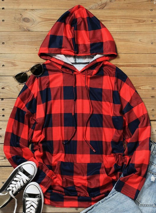 Christmas Plaid Long Sleeve Pocket Hoodie