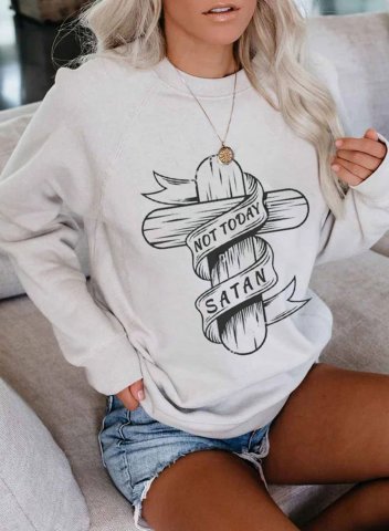 Women's Sweatshirts Letter Not Today Satan Print Long Sleeve Round Neck Casual Sweatshirt