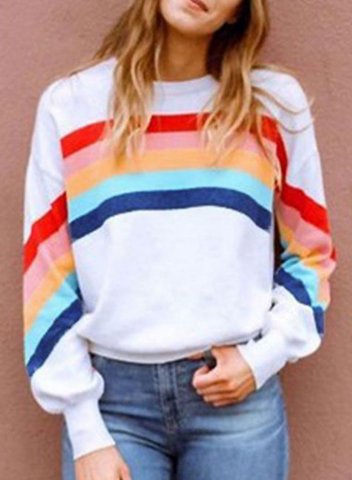 Women's Sweatshirts Round Neck Long Sleeve Solid Rainbow Daily Casual Sweatshirts