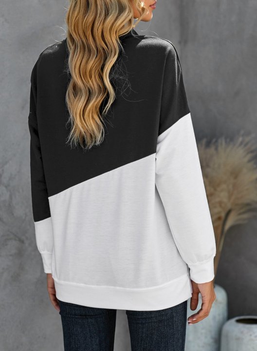 Color Block Long Sleeve Round Neck Casual Sweatshirt