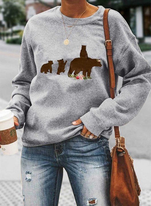 Women's Sweatshirts Bear Print Long Sleeve Round Neck Daily Mother's Day Sweatshirt