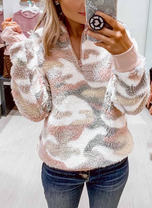 Leopard Long Sleeve High Neck Zip Sweatshirt