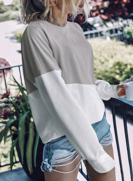 Color Block Long Sleeve Round Neck Casual Sweatshirt