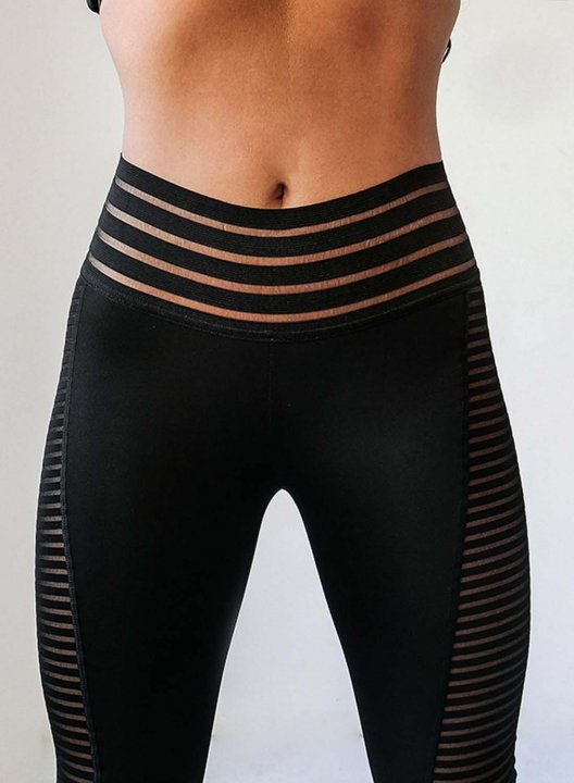 Women's Leggings Slim Solid High Waist Casual Ankle-length Mesh Track Pants