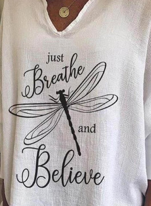 Women's Just Breathe and Believe Sweatshirt Casual Dragonfly Solid V Neck Long Sleeve Daily Pullovers