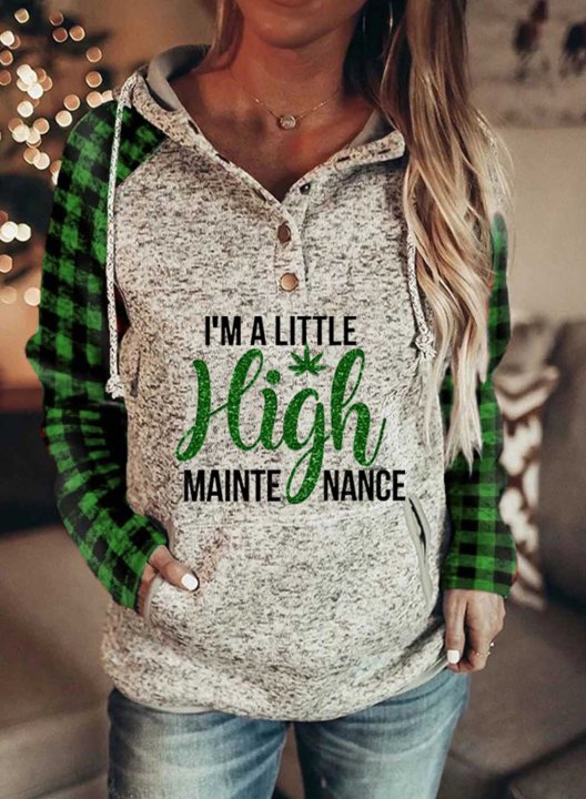 Women's I'm A Little High Maintenance Hoodies Drawstring Long Sleeve Plaid Hoodies With Pockets