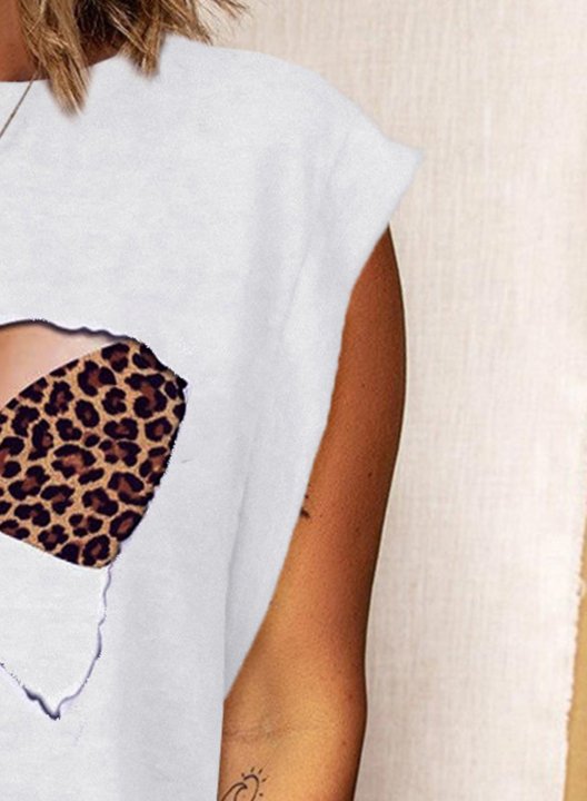 Women's T-shirts Leopard Print Short Sleeve Round Neck Daily Cut-out T-shirt