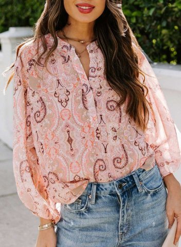 Women's Vintage Style Blouses Floral Tribal Long Sleeve Round Neck Daily Vacation Button Blouse