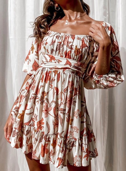 Women's Dress Fruits & Plants Fit & Flare Off Shoulder Short Sleeve Knot Summer Date Vacation Mini Dress